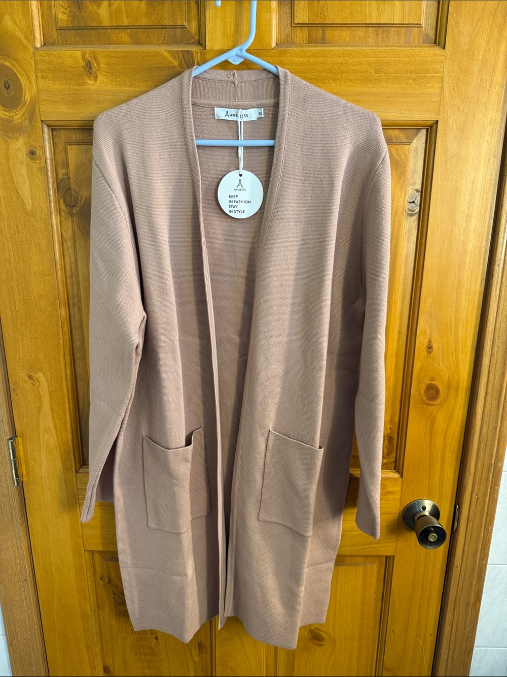 Anrabess Long Open-Front Cardigan Jacket in Light Camel